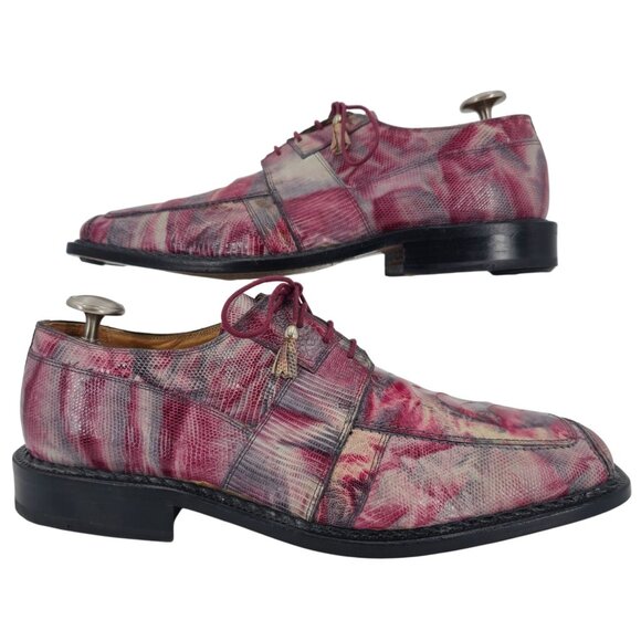 Slick Exotica by David Eden Pink Maroon Ostrich Lizard Dress Shoes Mens 12 Derby - Picture 4 of 12